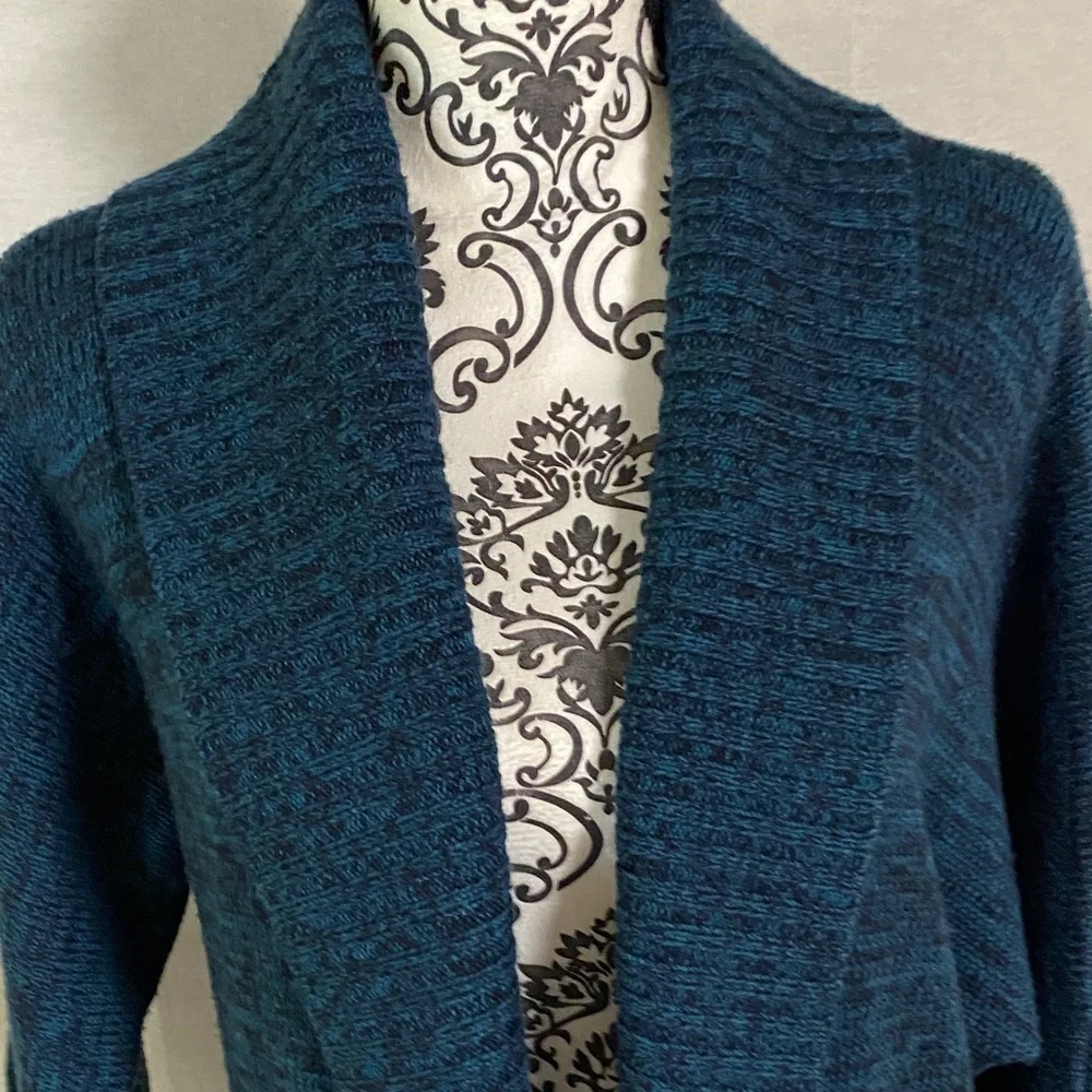 ANTONIO MELANI  Emerald Green and Black Shawl Collar Open front Wool Cardigan